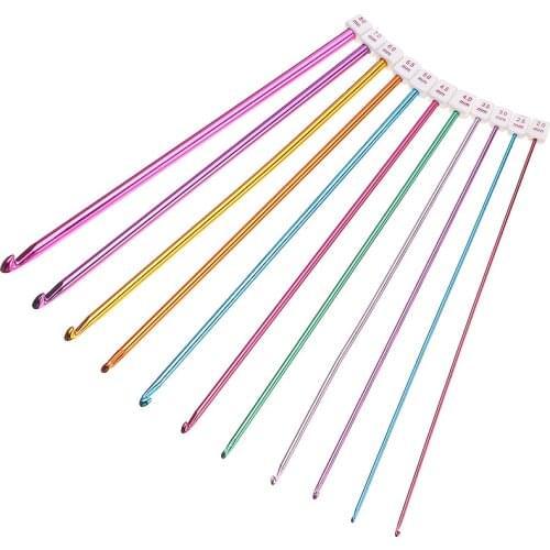 11PCS Aluminum Knitting Needles Sweater Weave Crochet Needles Multicolour Crochet Hook Needles Set DIY Yarn Knit Hook Tools