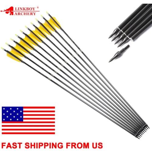 12pcs Linkboy Archery Carbon Arrows SP300-800 ID6.2MM 4inch Turkey Feather 100gr Tips Compound Traditional Bow Hunting