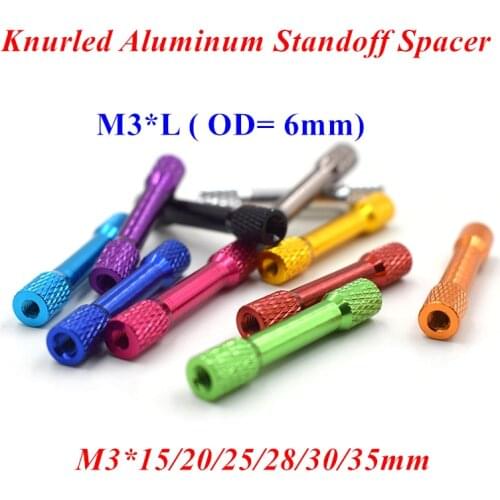10pcs M3 Aluminum Column post D=6mm M3*25/30/35mm aluminum Standoff Spacer Double-End Knurled Spacer