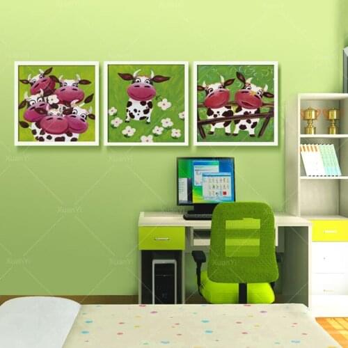 3 Piece Wall Canvas Painting Abstract paintings Cute Cow Child Room Living Room Wall Pictures Print on Canvas(No Frame)