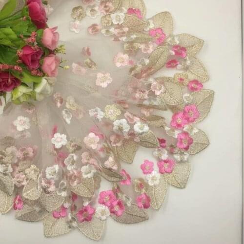 5Yards/lot Transparent Mesh Lace Trim Fabric Colorful Golden Leaves Embroidered Gauze Mesh Cloth Craft DIY Doll Dress Decor