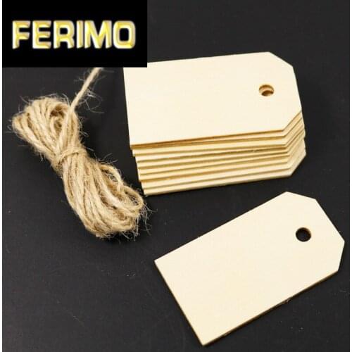 50pcs Natural Wooden Gift Tags DIY Craft Hang Tags Wood Embellishment With Hemp String Handmade Wedding Decoration Party Supply