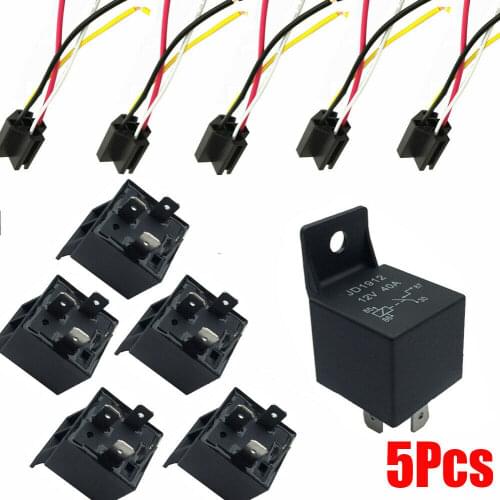 5Pcs 12V 40 Amp 4 Pin 5 Pin with Wires Car SPDT Automotive Relay DC W/ Harness Socket JD1912 JD1914 Car Relay Replacement Kit