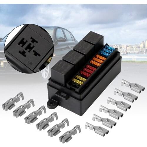 12 Ways Blade Fuse Holder Box Plastic Cover 4Pin 12V 40A Relays with Spade Terminals Fuse For Auto Car Truck Trailer