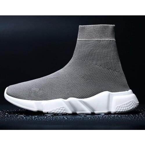 Big Size High-top Slip-on Sports Sneakers Socks Men Sport Shoes Women Running Shoes 47 Gray Knit Jogging Flat Fitness Walk B-524