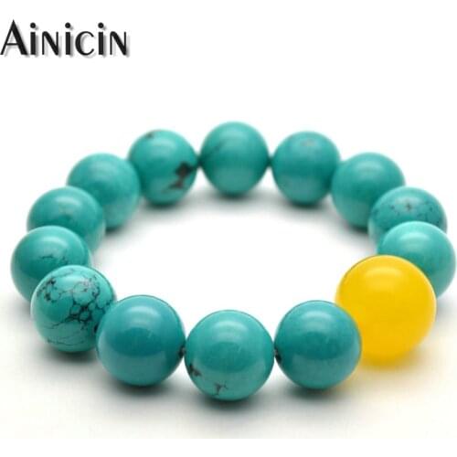 Blue Green Color Natural Howlite Strand Beaded Bracelets Yellow Rein Spacer Beads Fashion Mens Gift Jewelry
