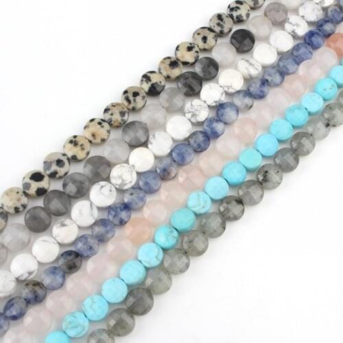 6*6mm Natural Stone Beads Faceted Turquoises Labradorite Hawks Eye Jaspers Coin Beads For DIY Jewelry Making Bracelet 15