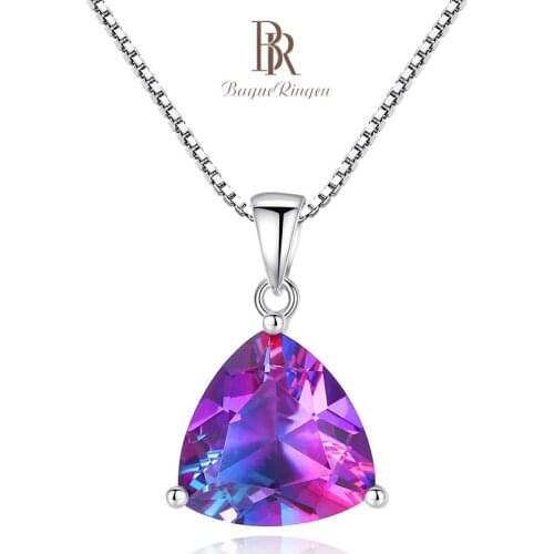 Bague Ringen Pure 925 Sterling Silver Geometry Pendant Necklace for Women Fine Jewelry Triangle Topaz Delicate Anniversary Gifts