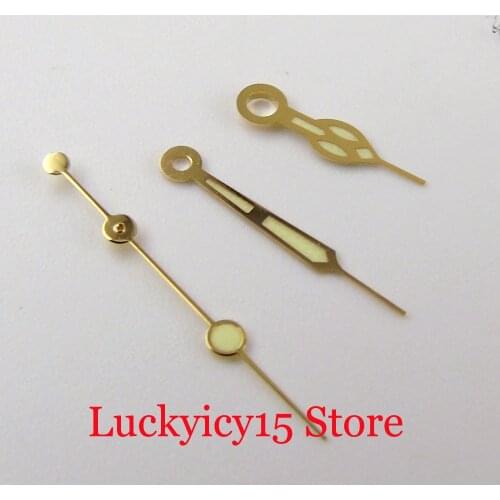 Yellow Gold Coated Green Luminous Watch Hand Needles fit NH35A NH36A 7S26 Movement Red Second Hand
