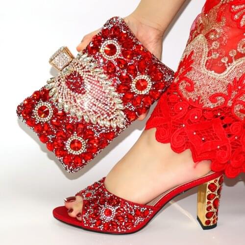 Doershow beautiful Italian Shoes With Matching Bags African Women Shoes and Bags Set For Prom Party Summer Sandal ! SIM1-14