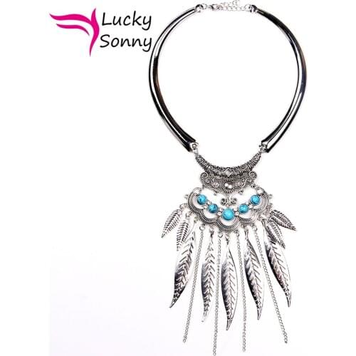 European Maxi Collier Choker Necklace Collares Boho Necklace Fashion Jewelry Leaf Tassel Vintage Statement Necklaces & Pendants