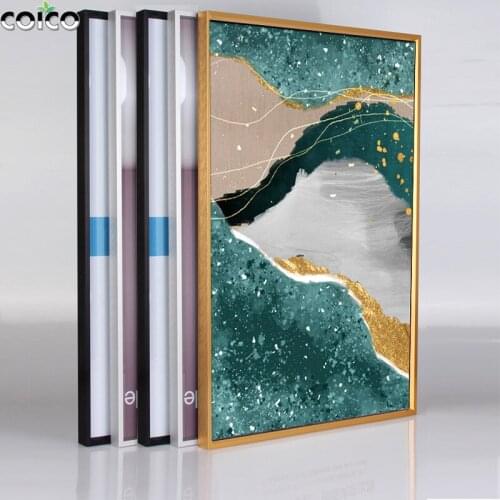 Picture Photo Frame with Marble Texture Poster Abstract River Canvas Painting Green Gold Foil Wall Art Modern Print Home Decor