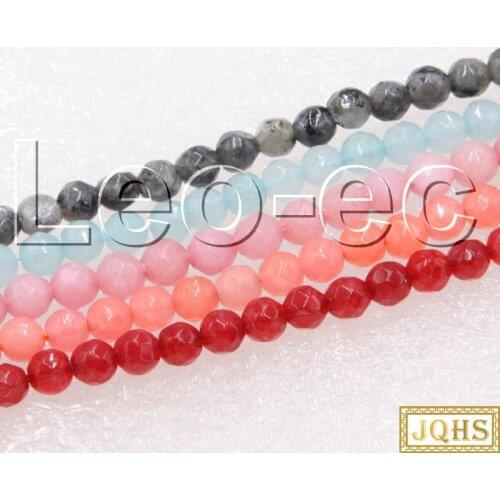 JQHS Round Faceted red blue pink jade Labradorite Stone Loose Strand beads For Jewelry Making DIY 15" V1196