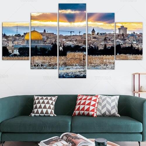 Jerusalem Oil Painting on Canvas 5 Piece Wall Art Temple Mount in Israel Posters and Prints Artwork Pictures for Living Room