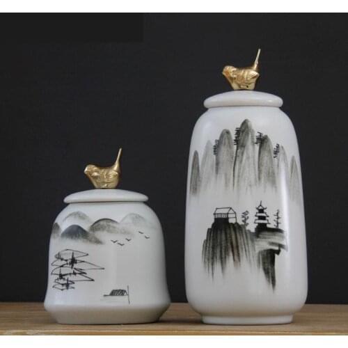 Jingdezhen Ceramic Pot Hand Painted Landscape Decoration Craft porcelain Ginger jar vase