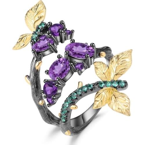 Natural amethyst ring 925 silver handmade jewelry fashion high-end gift girlfriend handmade boutique design