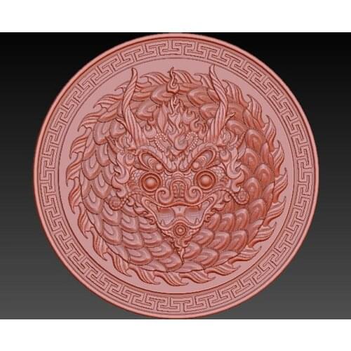 3D model relief for cnc or 3D printers in STL file Dragon shape head Round home decor