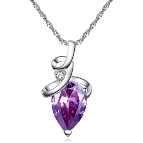 Luxury Love Heart Pendant Necklace For Women Purple Crystal Silver Color Fashion Jewelry For Party Birthday