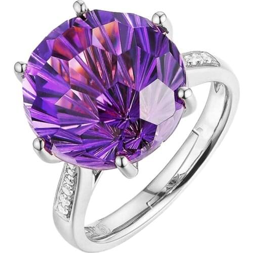 Fashion Charming Women Party Jewelry Purple & White CZ Silver Color Ring Size Adjustable