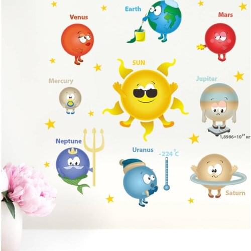 Cartoon Planets Solar System Wall Stickers For Kindergarten Classroom Kids Room Home Decoration Educational Mural Art Pvc Decals