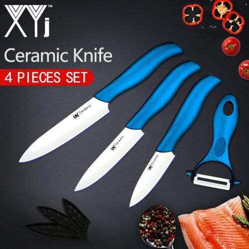 XYj Ceramic Kitchen Knife Set Cooking Knives Tools Set 3" 4" 5" inch + Peeler White Blade Multi Color Fruit Vege Kitchen Tools
