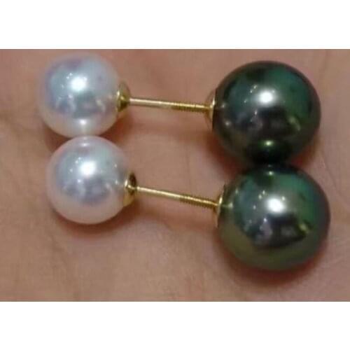 New AAA 6-11mm round south sea white black green pearl earring 14k