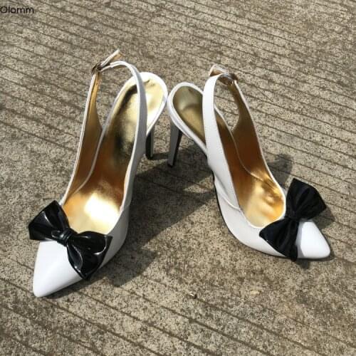 Olomm New Women Shiny Pumps Butterfly Sexy Stiletto High Heel Pumps Nice Pointed Toe White Party Shoes Women Plus US Size 5-15