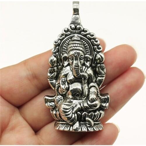 2pcs Charms Ganesha Buddha Elephant Pendants Antique Silver Color 2.4x1.3 Inch (62x32mm) Metal Alloy Jewelry DIY Accessories