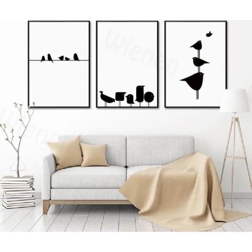 Simple Home Decor Black White Bird Silhouette Canvas Painting Nordic Art Prints and Posters Minimalist Living Room Decoration