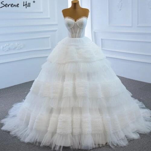 Serene Hill White Sweetheart Sexy Wedding Dresses 2020 Sleeveless Tiered Simple Lace Up Bride Gowns HM67175 Custom Made