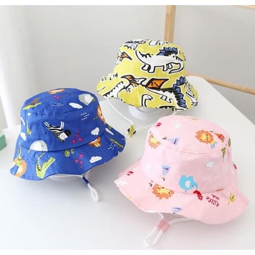 Fisherman Hat Cartoon Dinosaur Print Sun Protection Breathable Baby Sun Bucket Hat for Daily Life