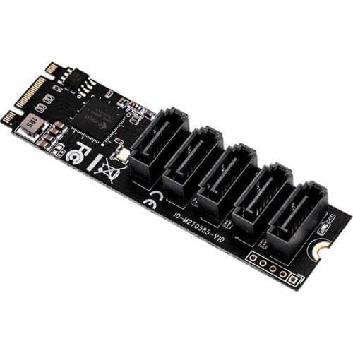 XT-XINTE B & M Key Converter M.2 (PCIe 3.0) to 5 Ports SATA III 6G SSD Adapter with SATAIII Cable 7pin SATA JMB585