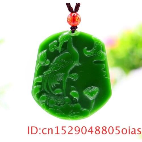 Green Jade Egrets Pendant Necklace Chinese Natural Women for Gifts Men Carved Charm Jewelry Fashion Amulet Jadeite
