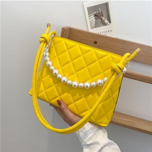 Diamond Lattice Shoulder Bag For Women PU Leather Luxury Small Crossbody Bag Simple Beading Handle Female Handbags 2021 New