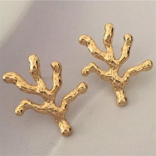 New Fashion Gold Color Coral Shape Stud Earrings Gold Color Dry Branches Shape Earrings for Women Beach Party Jewelry