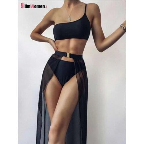 Womens One-shoulder Bikini Set Swimwear Chiffon Three-piece Sexy Split Skirt Bikini Swimsuit Summer Beach Wetsuit Swimwear Bath