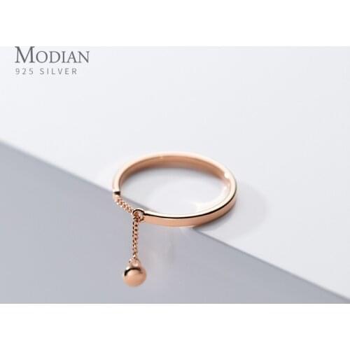Modian Fashion 925 Sterling Silver Stackable Simple Engagement Rings for Women Adjustable Beads Chain Finger Rings Fine Jewelry