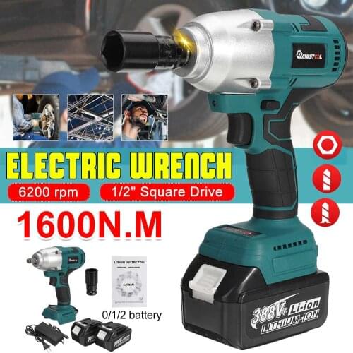 1600N.M High Torque Brushless Electric Impact Wrench 1/2 Socket Rechargeable Cordless Wrench Power Tools for Makita 18V Battery