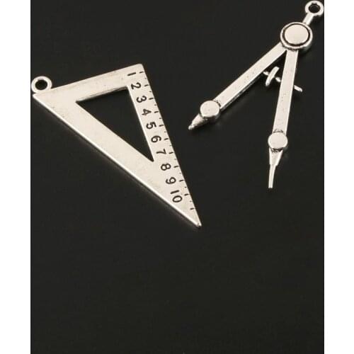 10Pcs Silver Color Triangle Ruler Compasses Charms School Supplies Pendant Making DIY Handmade Keychain Jewelry Accessorie