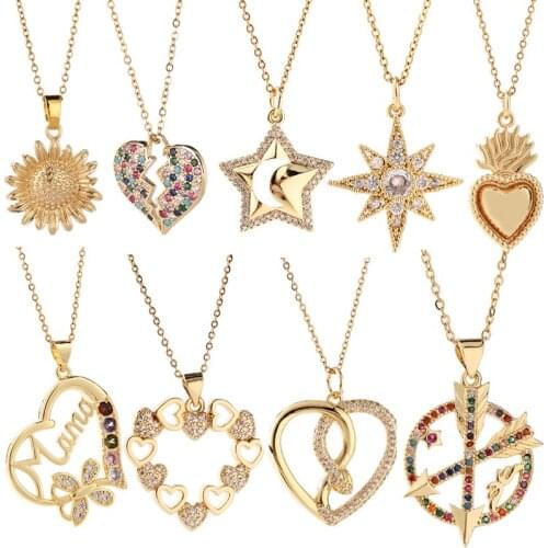 12pcs/lot 2021 Lailina New Style Women Jewelry Accessories Zircon Heart Star Pendant Copper Charm Necklace