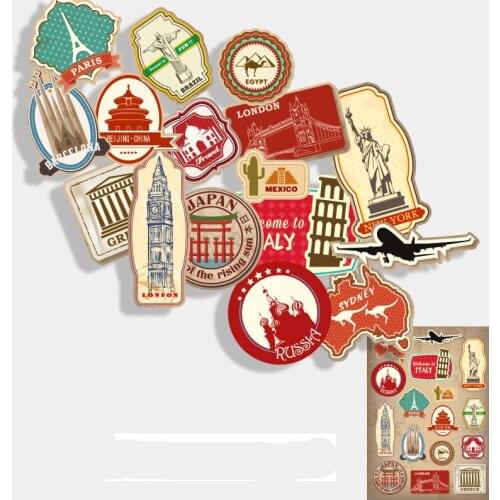 16 pcs Retro stickers personalized stickers waterproof notebook suitcase stickers