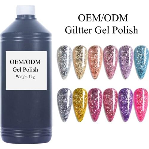 2021 Bulk Package Nail Gel Polish Glitter Color Varnish 1000ML/1KG Bling Shiny Semi Permanent Vernis UV Gel Lacquer OEM/ODM Sale