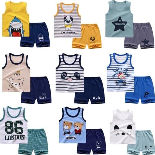 2021 Fashion Kids Boys Vest Set Soft Pure Cotton Sleeveless Baby Vest 2 Pieces Clothes Childrens Baby Toddler Clothing Set
