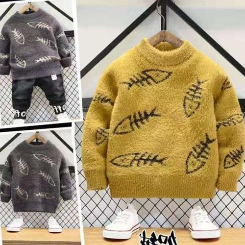2021 Spring Winter Baby Girl Boys Casual Sweater Childrens Knitted Woolen Kids Small Fish Bone Warm Thicken Mink Down Cartoons