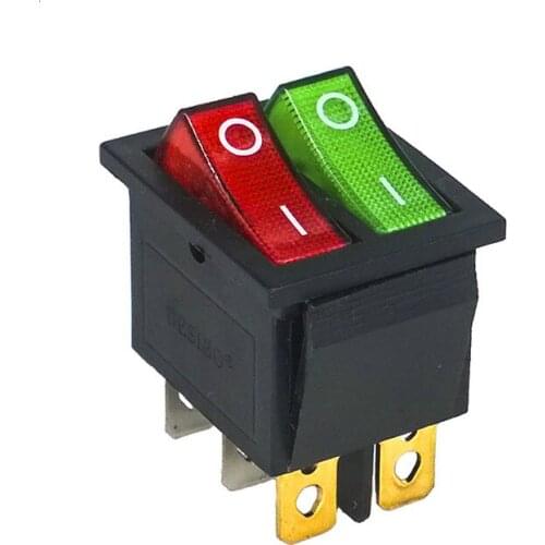 3pcs/lot 31*25mm RED/GREEN Lamp Light DPST 6PIN Snap-in ON/OFF Position Snap Boat Rocker Switch 16A/250V High Quality Copper