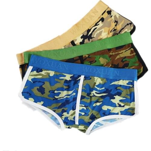 3Pcs/Lot Mens Camouflage Underwear Shorts Sexy Mens Camo Bulge Pouch Boxer Trunks Wholesale Males Boxers Breathable Bottoms New