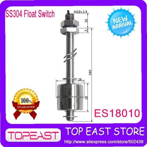 5pcs/lot M10*180MM 12V 24V 100V 10W SUS304 mounting type stainless steel float switch for water tanks ES18010