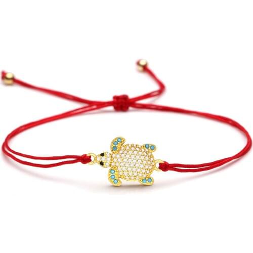 White Cubic Zirconia Brass Sea Turtle Charm Bracelet Women Female Luxurious Refined CZ Tortoise Red String Handmade Jewelry Gift