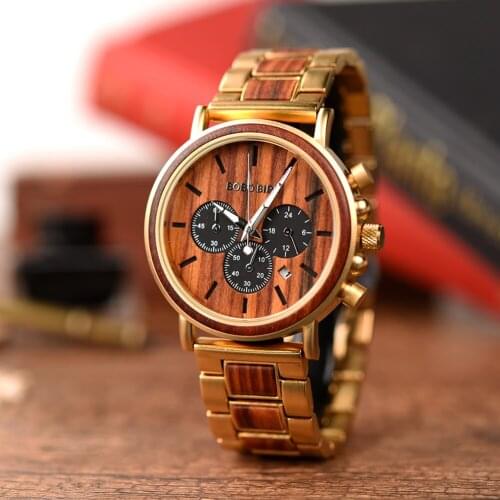 BOBO BIRD Wooden Men Watch Luxury Quartz Wristwatch Top Brand Chronograph in Wood Gift Box relogio masculino USA Warehouse