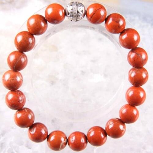 Bracelet 6 8 10 12 MM Natural Stone Gem Round Beads Stretch Red Jaspers Bangle Charm Strand Fashion Jewelry 8"